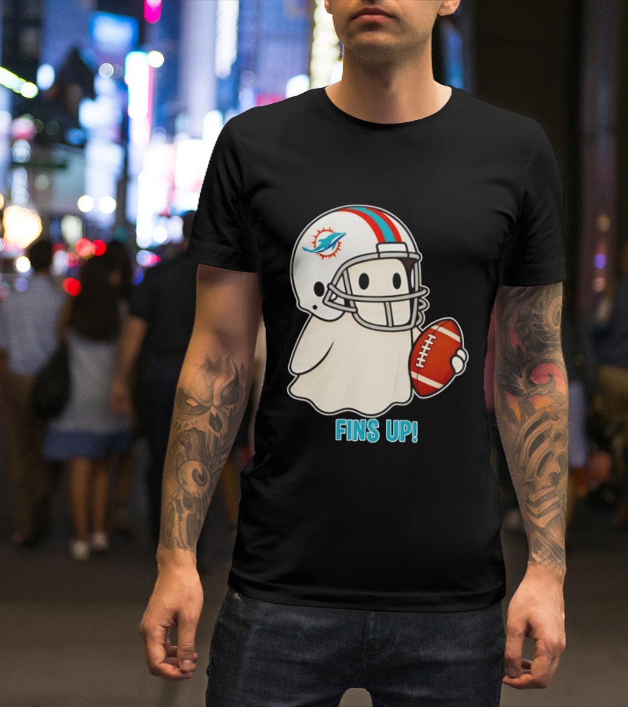 Miami Dolphins Ghost Fins Up Halloween 2026 Football Fan Gear T-Shirt