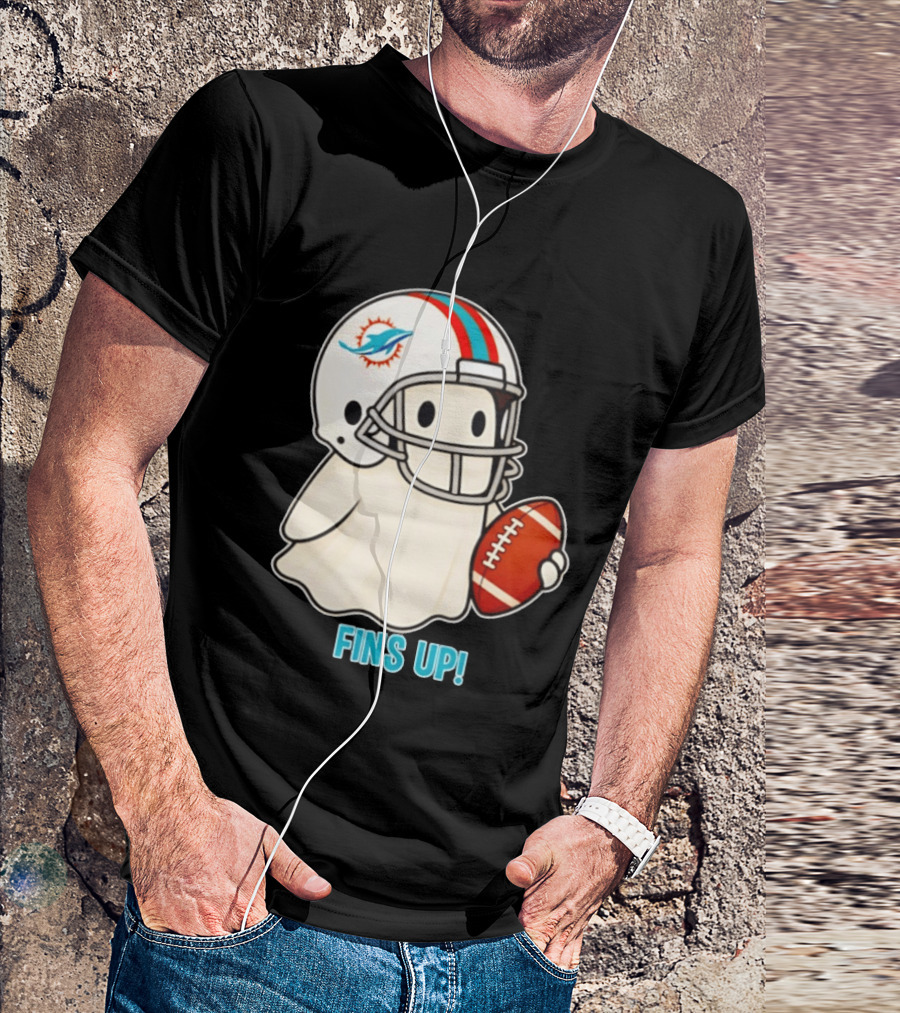 Miami Dolphins Ghost Fins Up Halloween 2026 Football Fan Gear T-Shirt