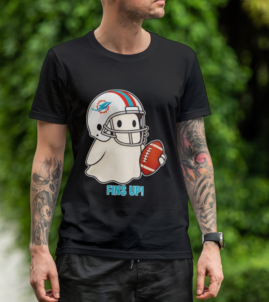 Miami Dolphins Ghost Fins Up Halloween 2026 Football Fan Gear T-Shirt
