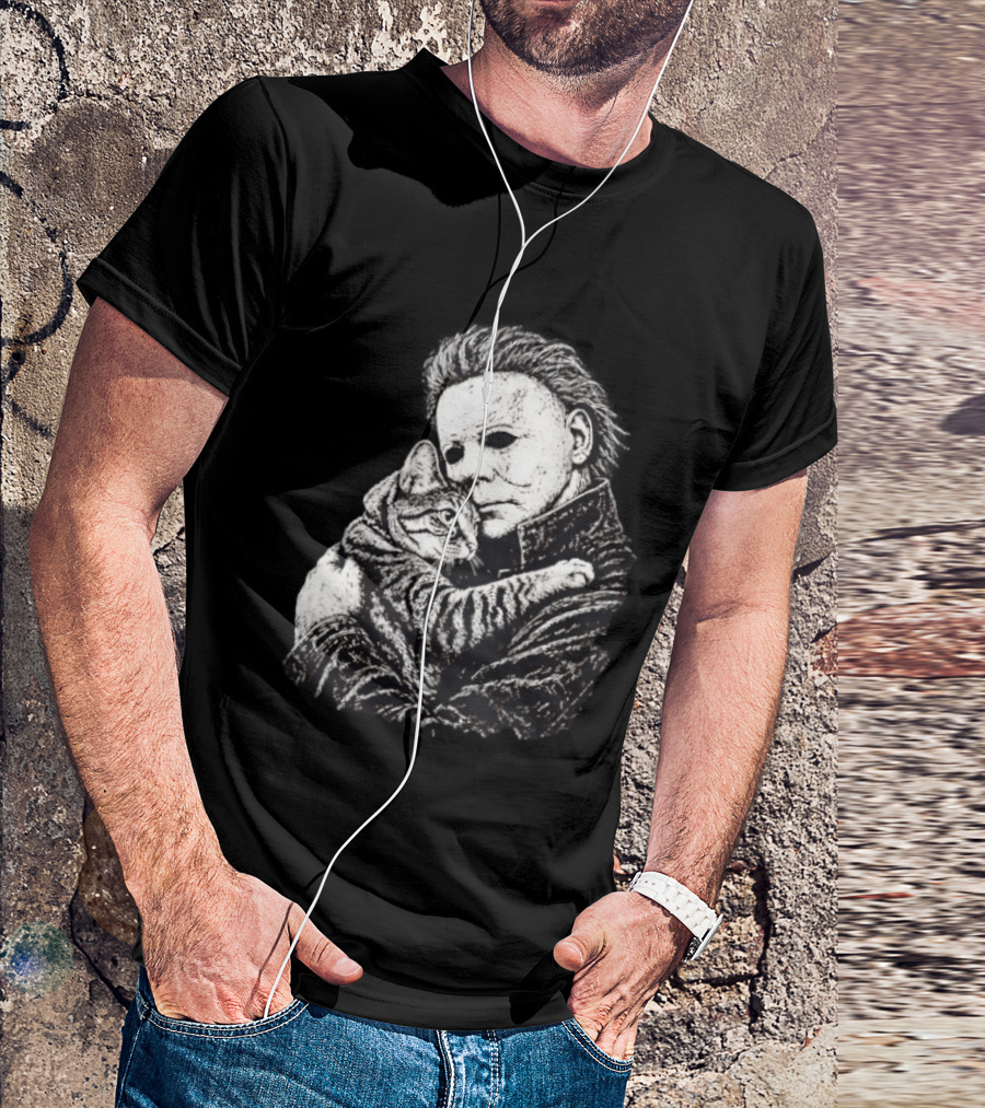 Michael Myers Hugging A Cat Halloween Horror Icon Halloween Cat Lovers T-Shirt