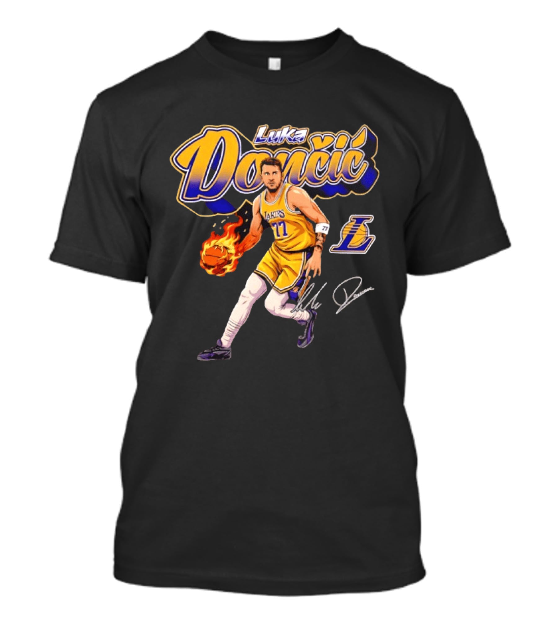 Luka Doncic Lakers 77 Signature Cursive T-Shirt