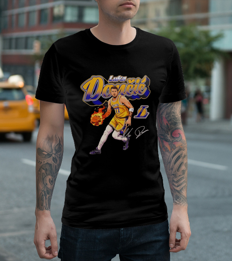 Luka Doncic Lakers 77 Signature Cursive T-Shirt