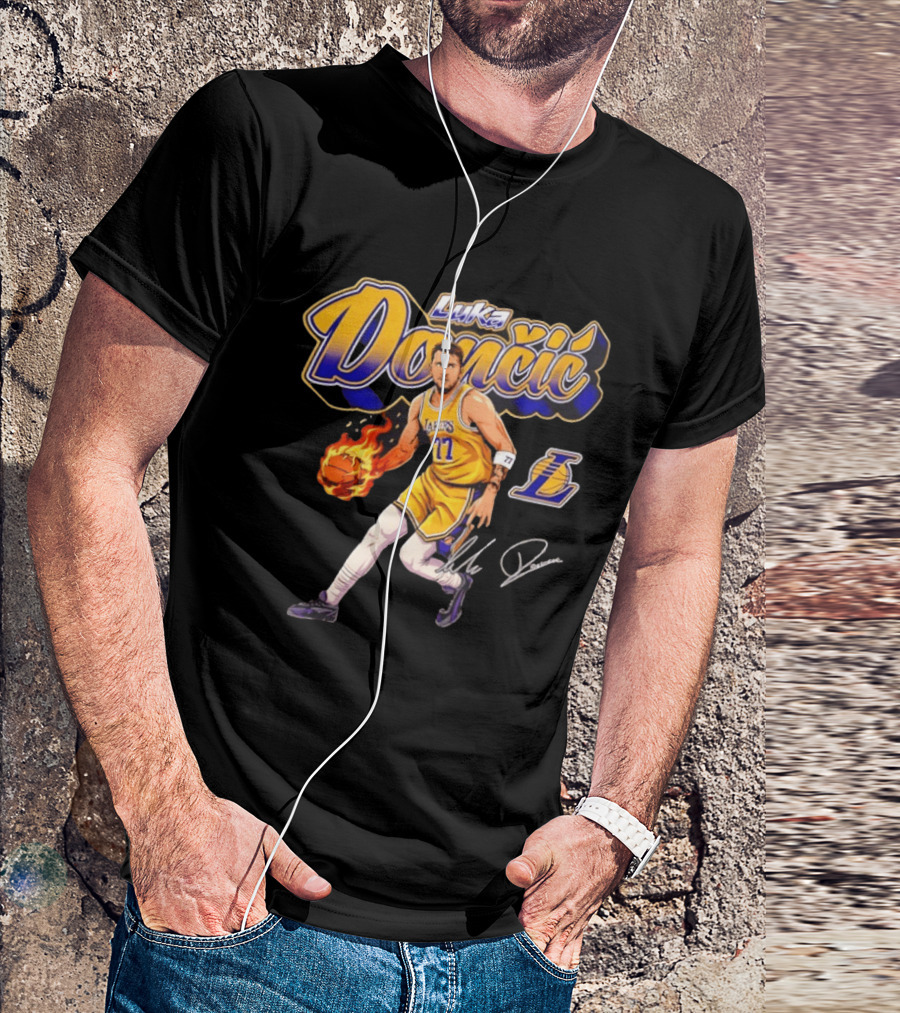 Luka Doncic Lakers 77 Signature Cursive T-Shirt