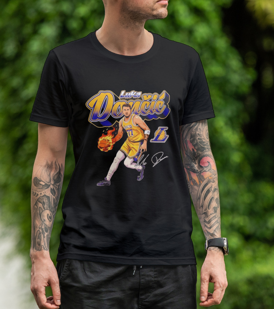 Luka Doncic Lakers 77 Signature Cursive T-Shirt