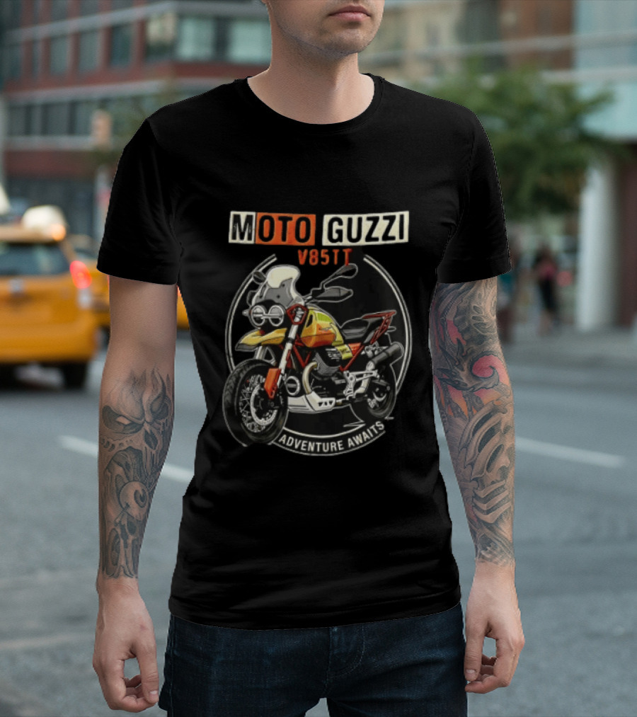 Moto Guzzi V85TT Adventure Awaits Motorcycle T-Shirt