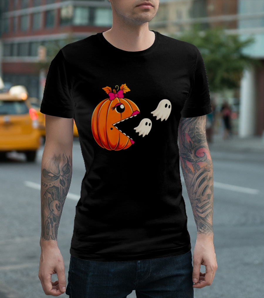Ms PacMan Pumpkin Ghosts Halloween T-Shirt