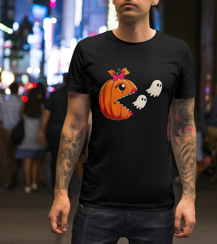 Ms PacMan Pumpkin Ghosts Halloween T-Shirt