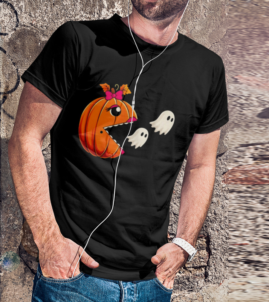 Ms PacMan Pumpkin Ghosts Halloween T-Shirt