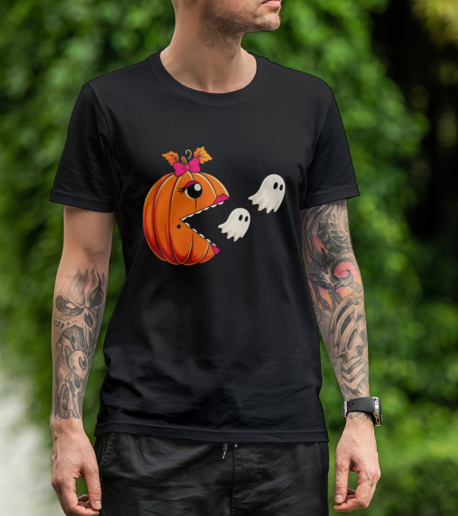 Ms PacMan Pumpkin Ghosts Halloween T-Shirt