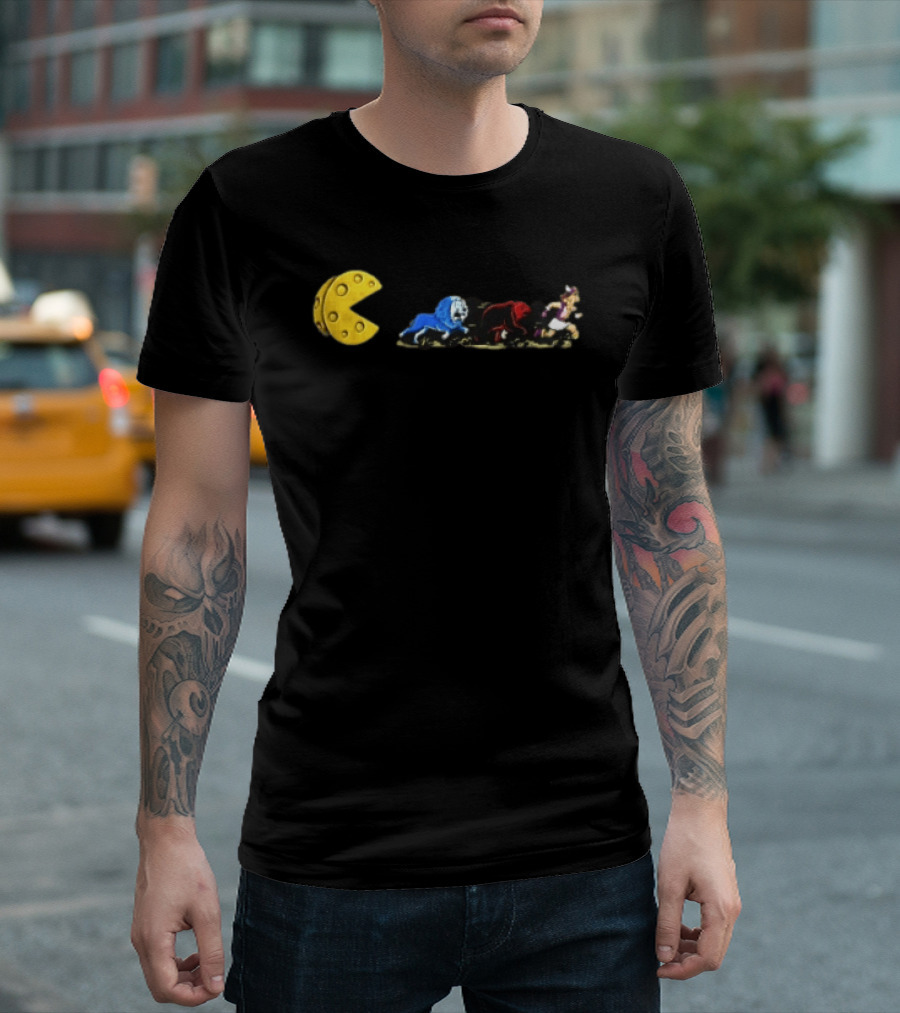 Pac Man Cheese Chasing Lions Bear And Hercules Journey T-Shirt