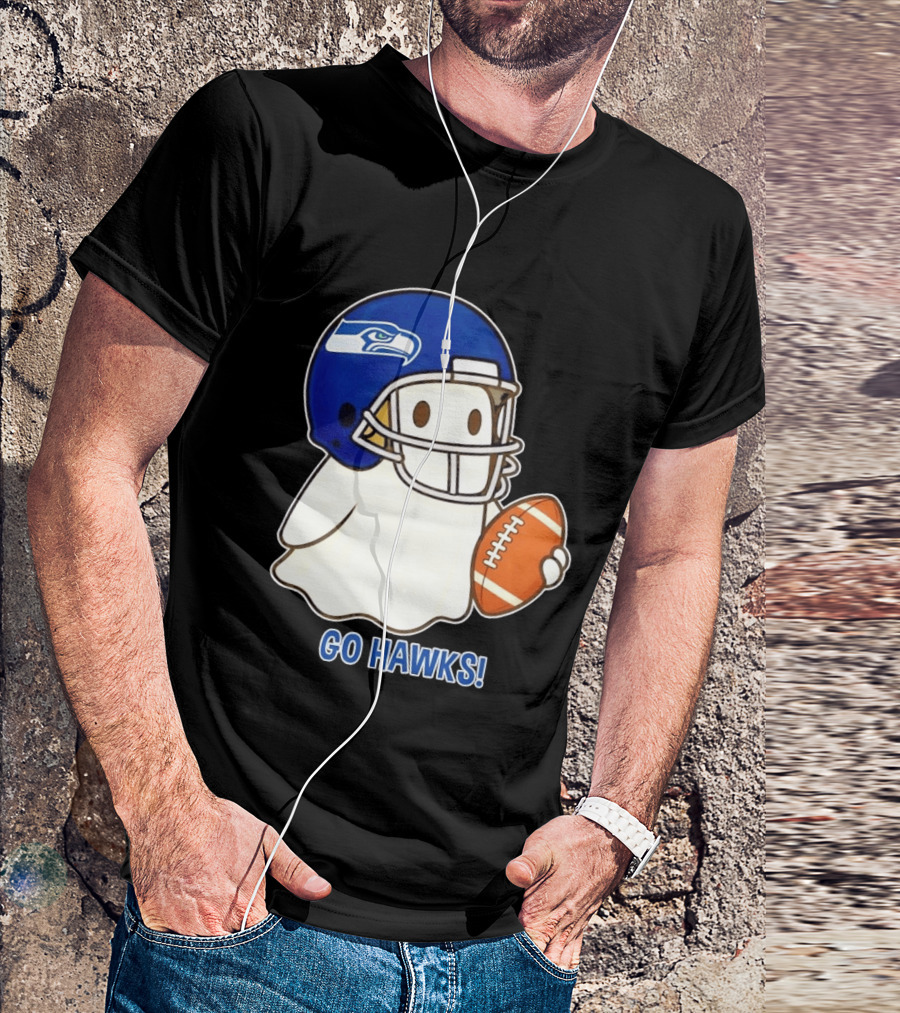 Seattle Seahawks Go Hawks Halloween Ghost Football Spirit T-Shirt