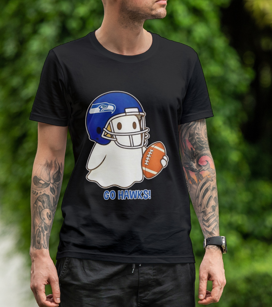Seattle Seahawks Go Hawks Halloween Ghost Football Spirit T-Shirt