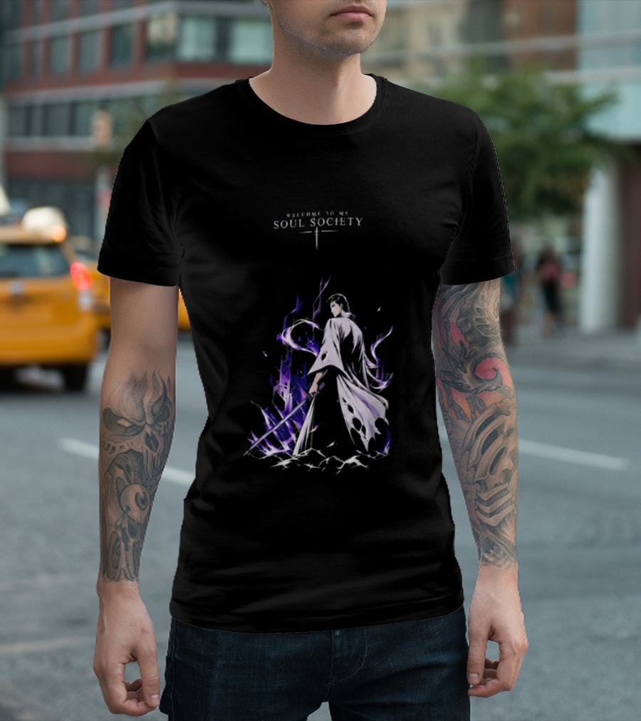 Sosuke Aizen Welcome To My Soul Society Sword Character Purple Aura T-Shirt