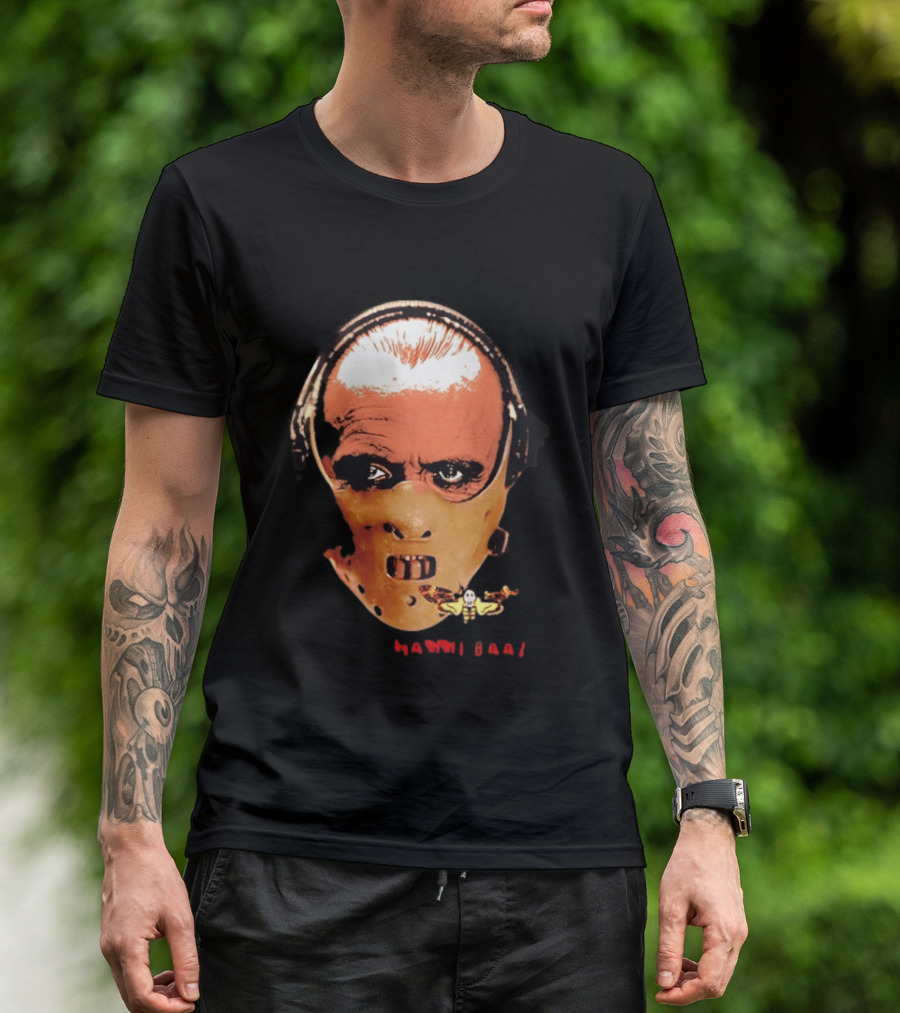 Hannibal Lecter Silence Of The Lamb Halloween Horror Mask With Skull Moth T-Shirt
