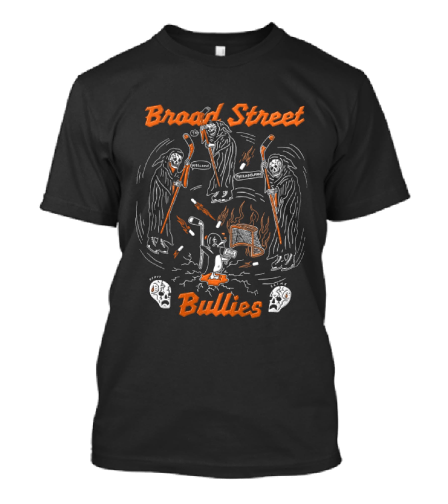 Broad Street Bullies Philadelphia Flyers Grim Reapers Hockey Sticks NHL Penguins T-Shirt
