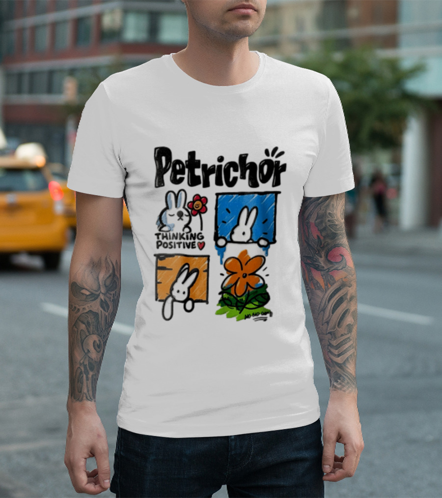 Petrichor Thinking Positive No Bad Day Bunny And Flowers T-Shirt
