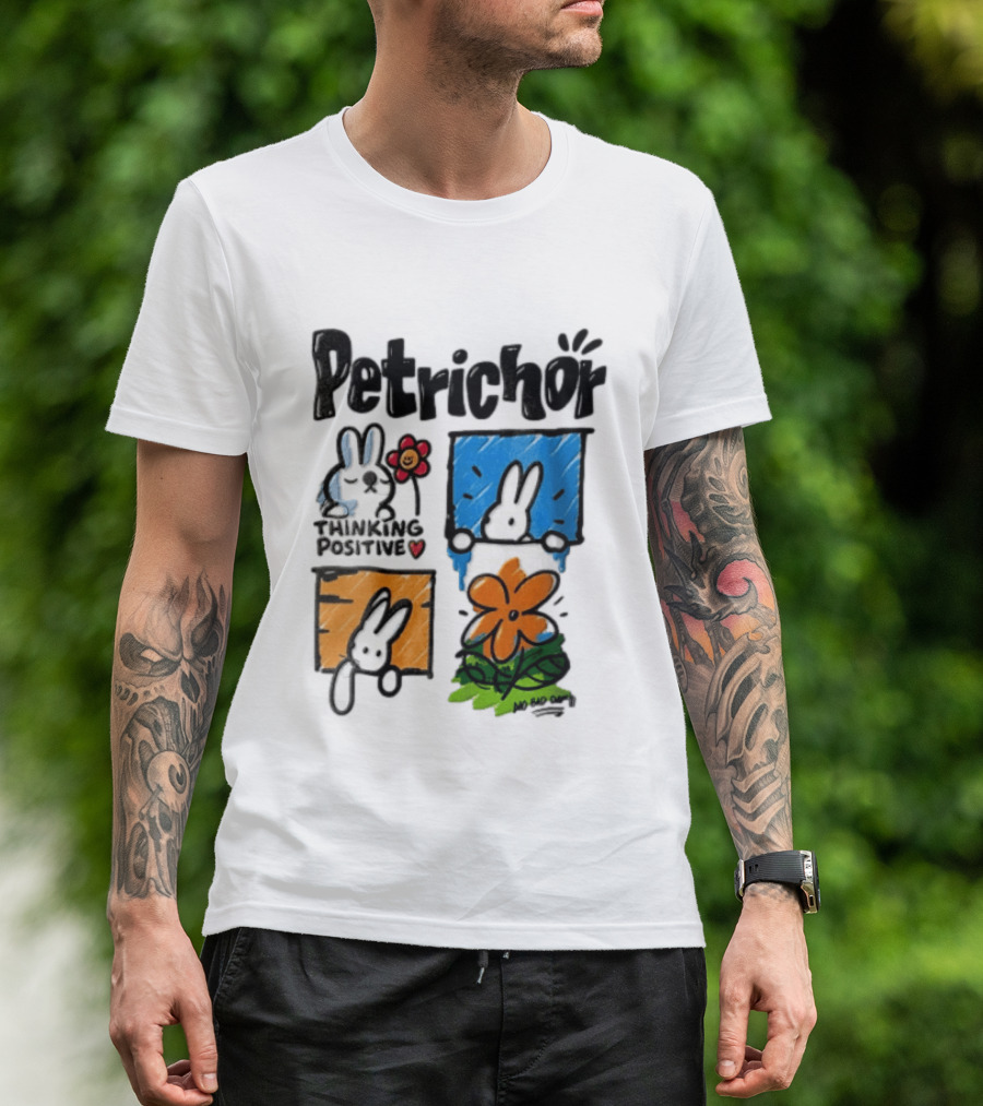 Petrichor Thinking Positive No Bad Day Bunny And Flowers T-Shirt