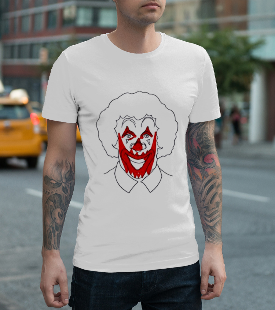 Asspizza Store Ronald Clown Face Drawing Red Lips White Collar T-Shirt