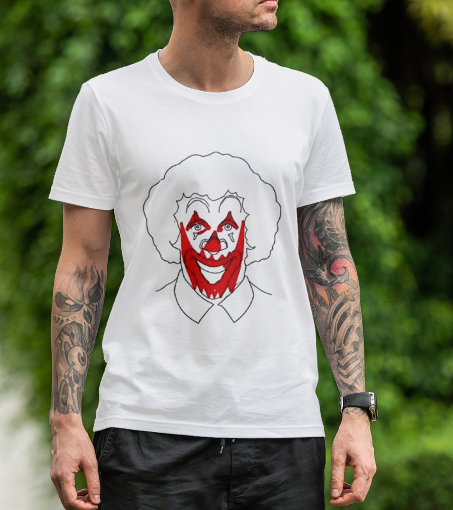Asspizza Store Ronald Clown Face Drawing Red Lips White Collar T-Shirt