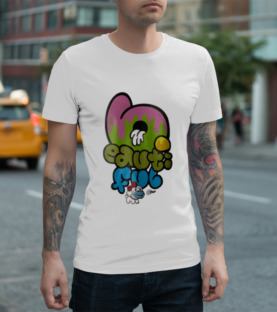 Beautiful Graffiti Lettering Dripping Paint Cartoon Dog With Spray Can T-Shirt