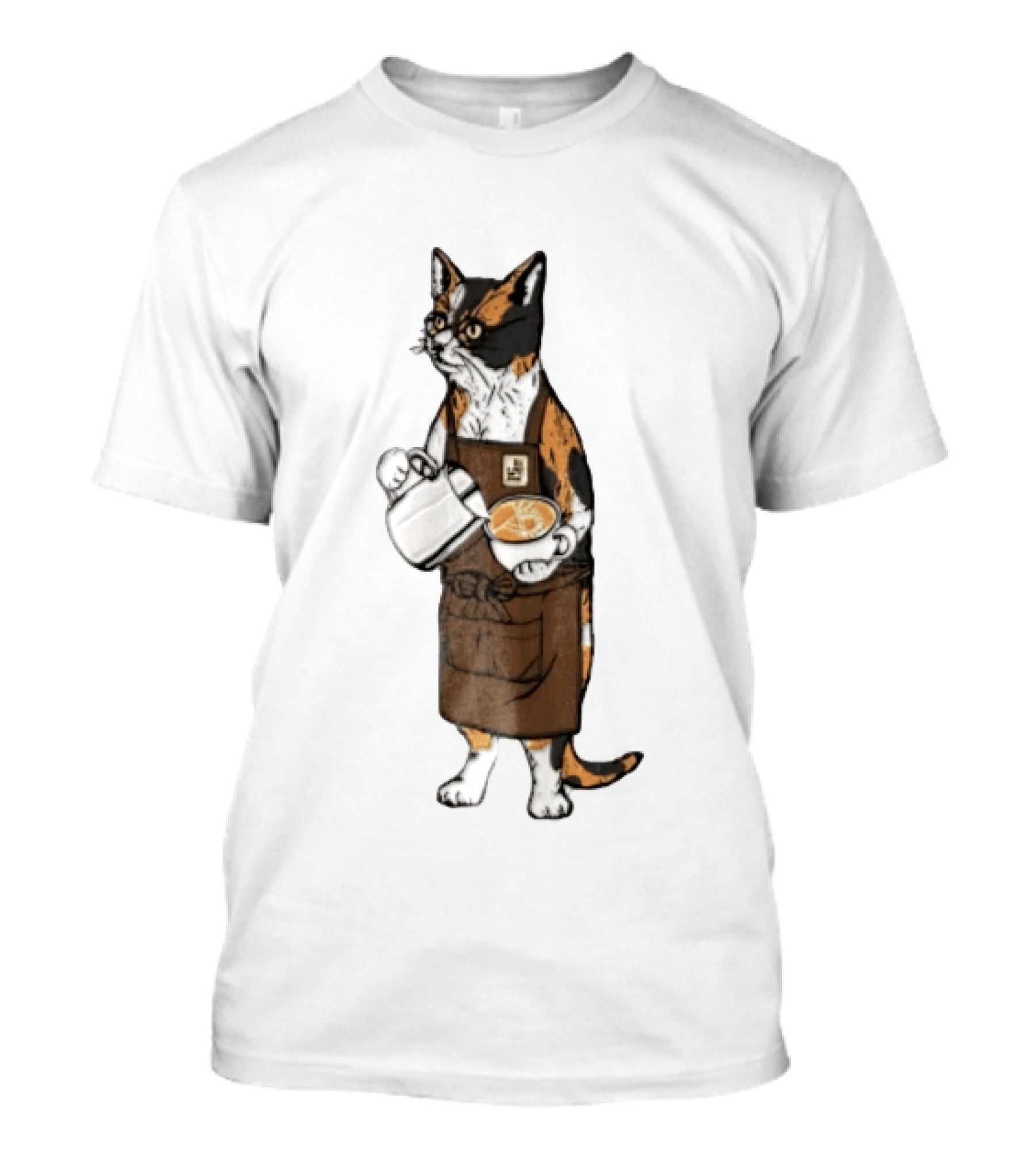 Cat Wearing Glasses And Apron Pouring Latte Art Coffee T-Shirt