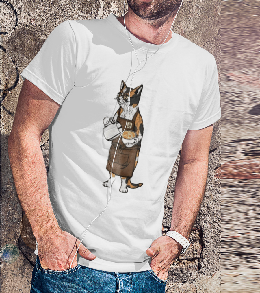Cat Wearing Glasses And Apron Pouring Latte Art Coffee T-Shirt