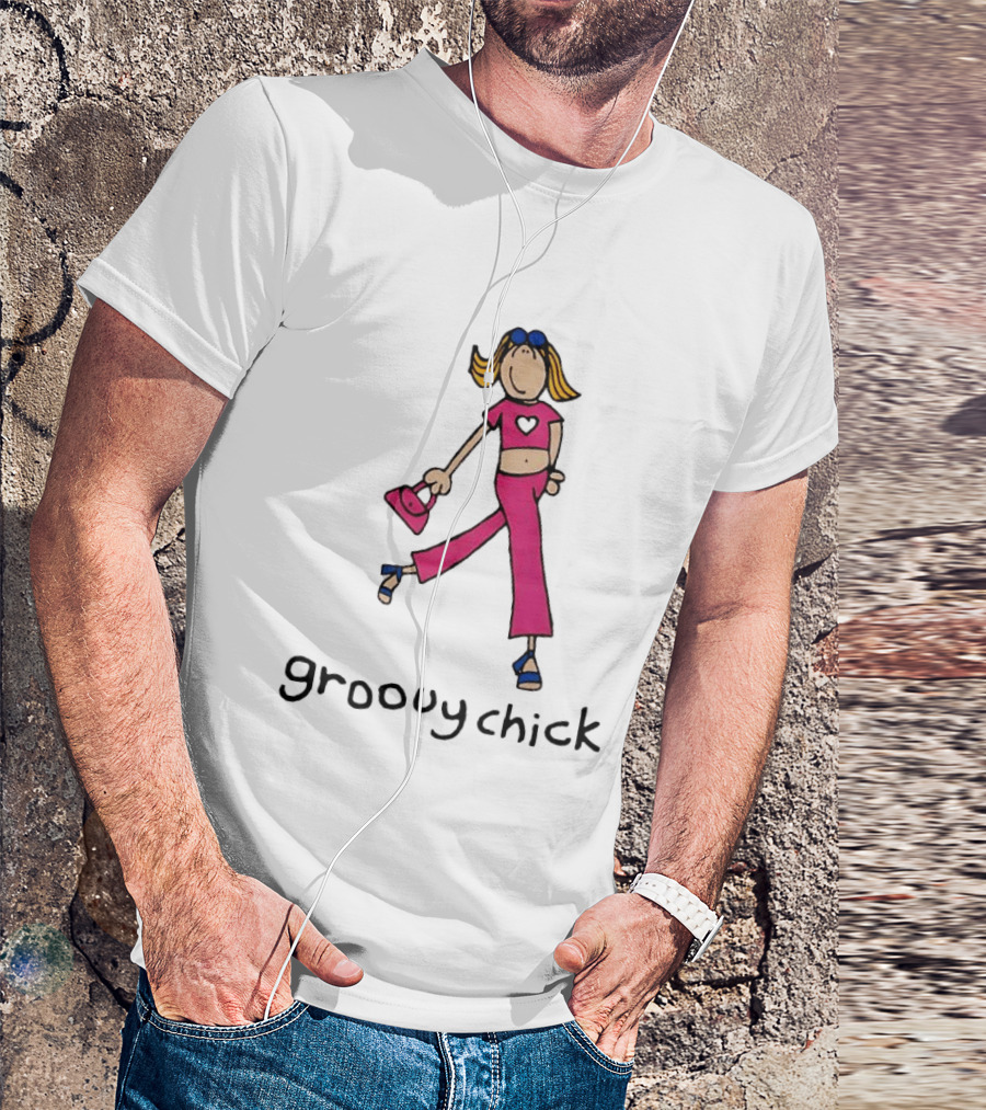 Groovy Chick Cartoon Character With Pink Heart Outfit And Bag T-Shirt
