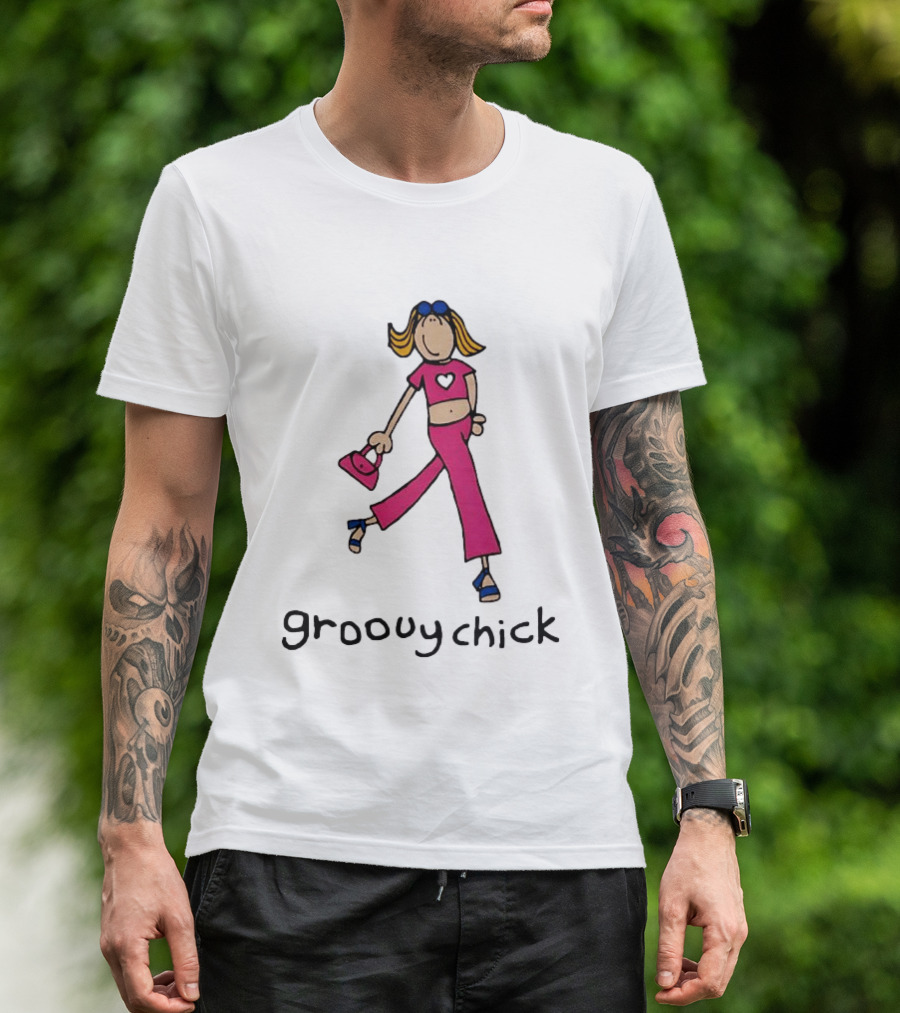 Groovy Chick Cartoon Character With Pink Heart Outfit And Bag T-Shirt
