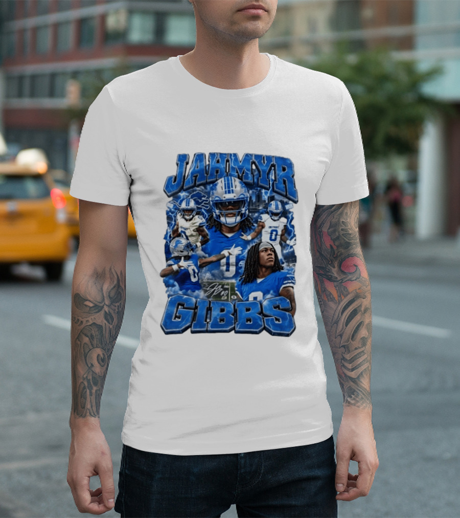 Jahmyr Gibbs Detroit Lions Blue Football T-Shirt