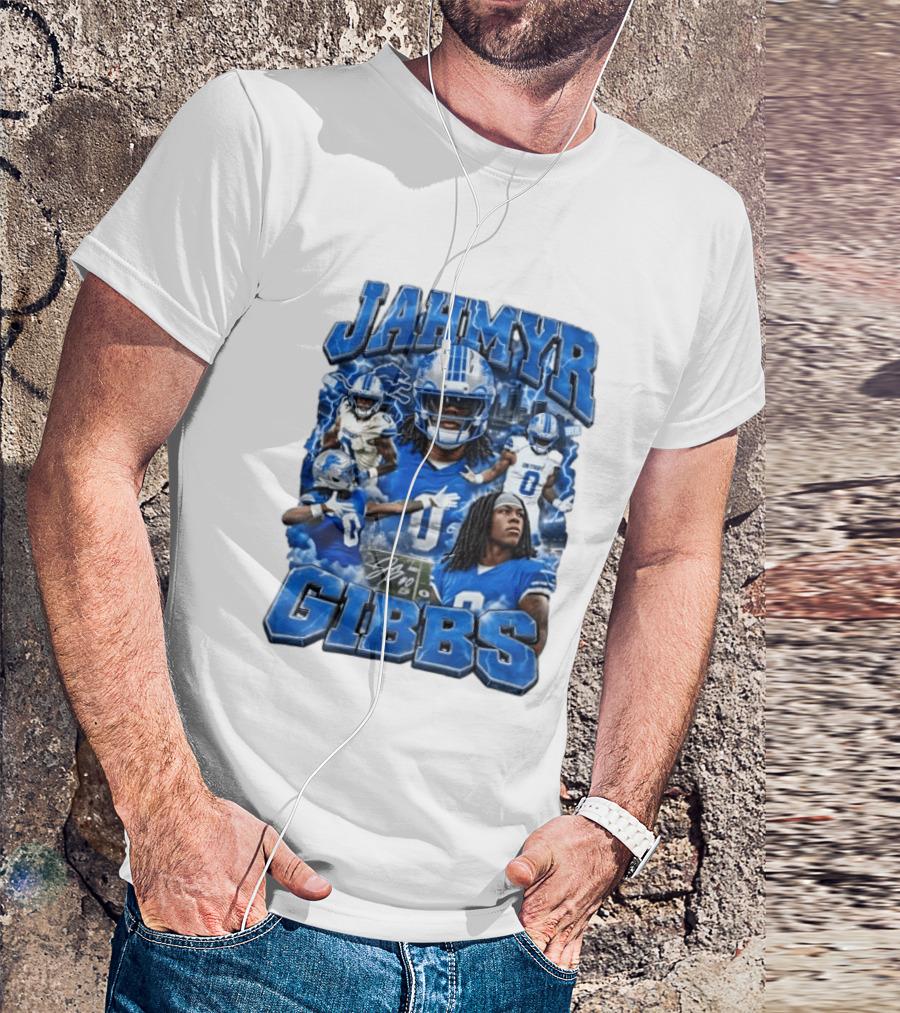 Jahmyr Gibbs Detroit Lions Blue Football T-Shirt