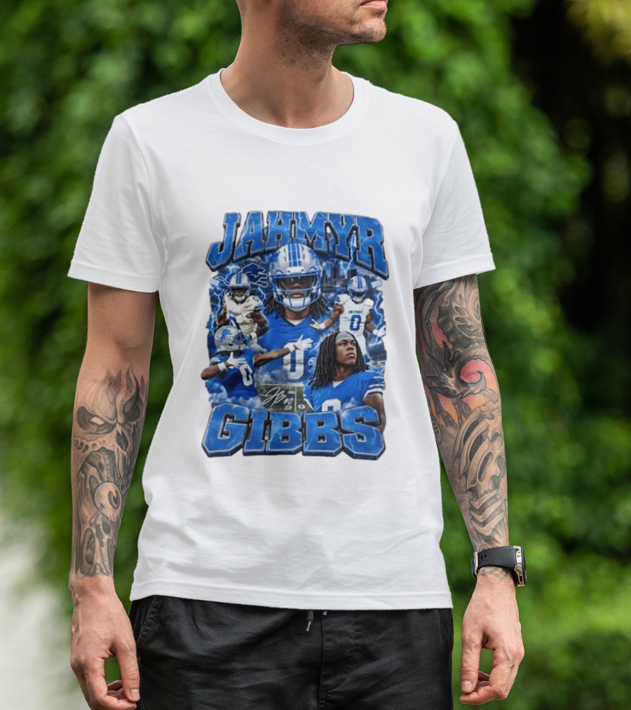 Jahmyr Gibbs Detroit Lions Blue Football T-Shirt
