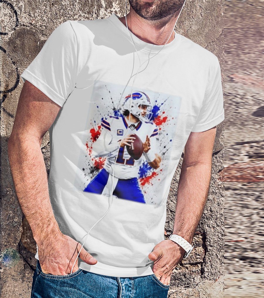 Buffalo Bills Josh Allen Paint Splatter Style Football Quarterback T-Shirt