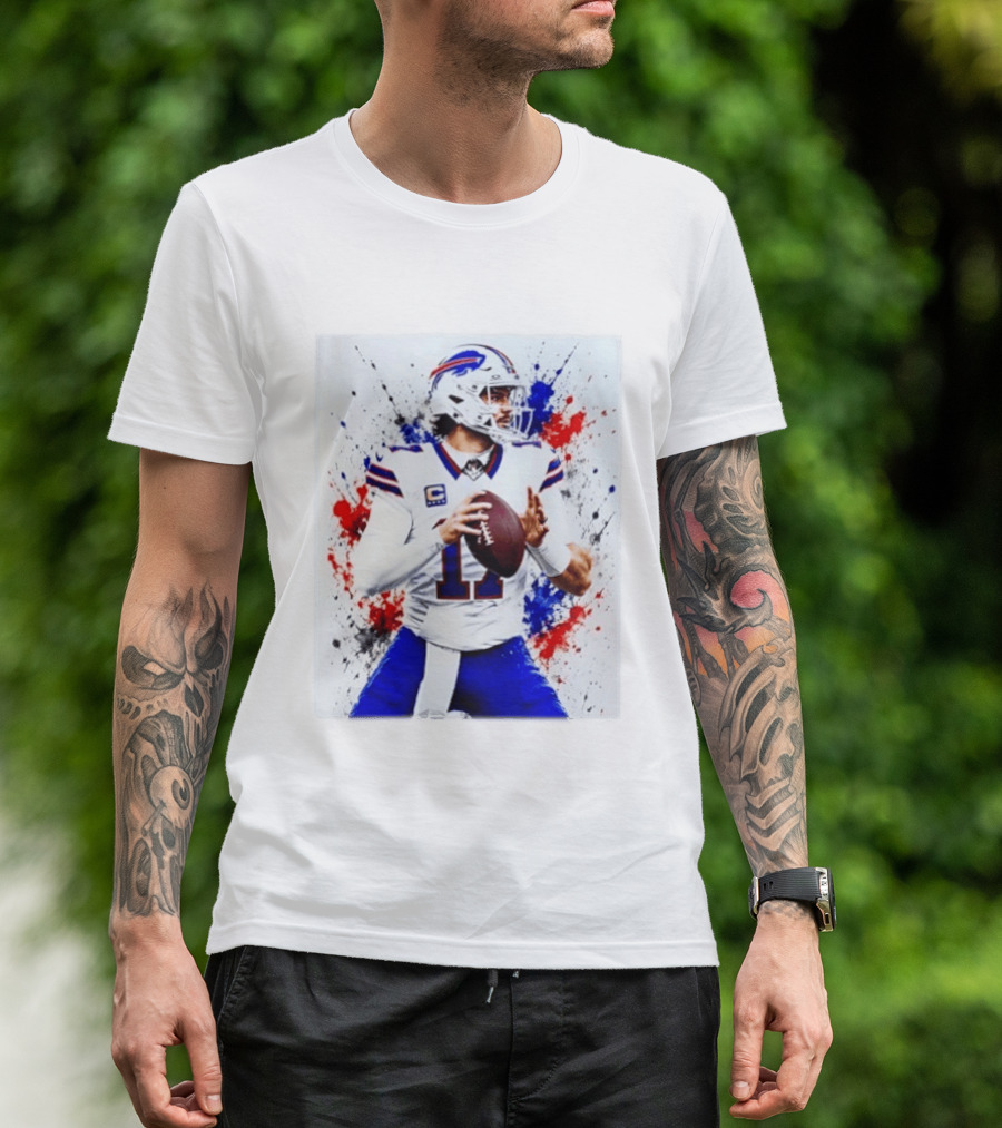 Buffalo Bills Josh Allen Paint Splatter Style Football Quarterback T-Shirt
