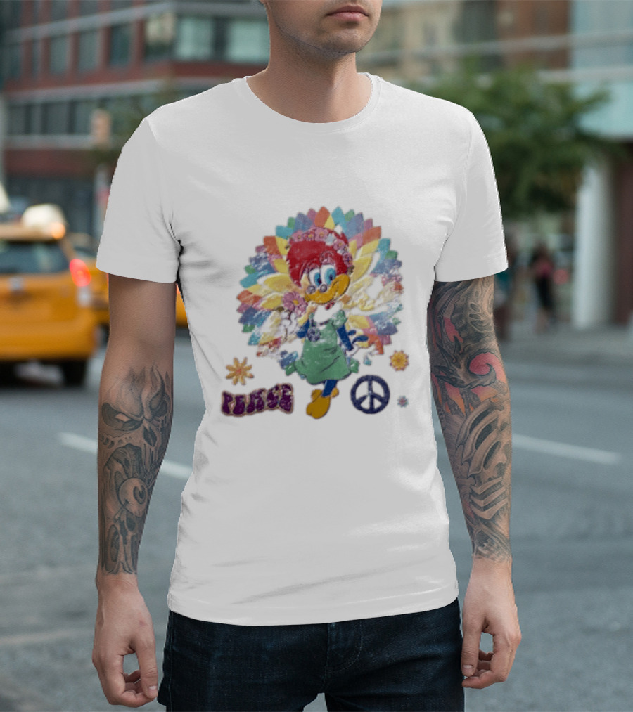 Peace Winnie Woodpecker Flower Crown Rainbow Sign T-Shirt