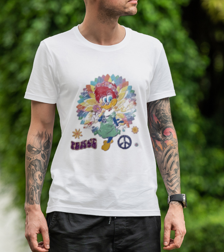 Peace Winnie Woodpecker Flower Crown Rainbow Sign T-Shirt