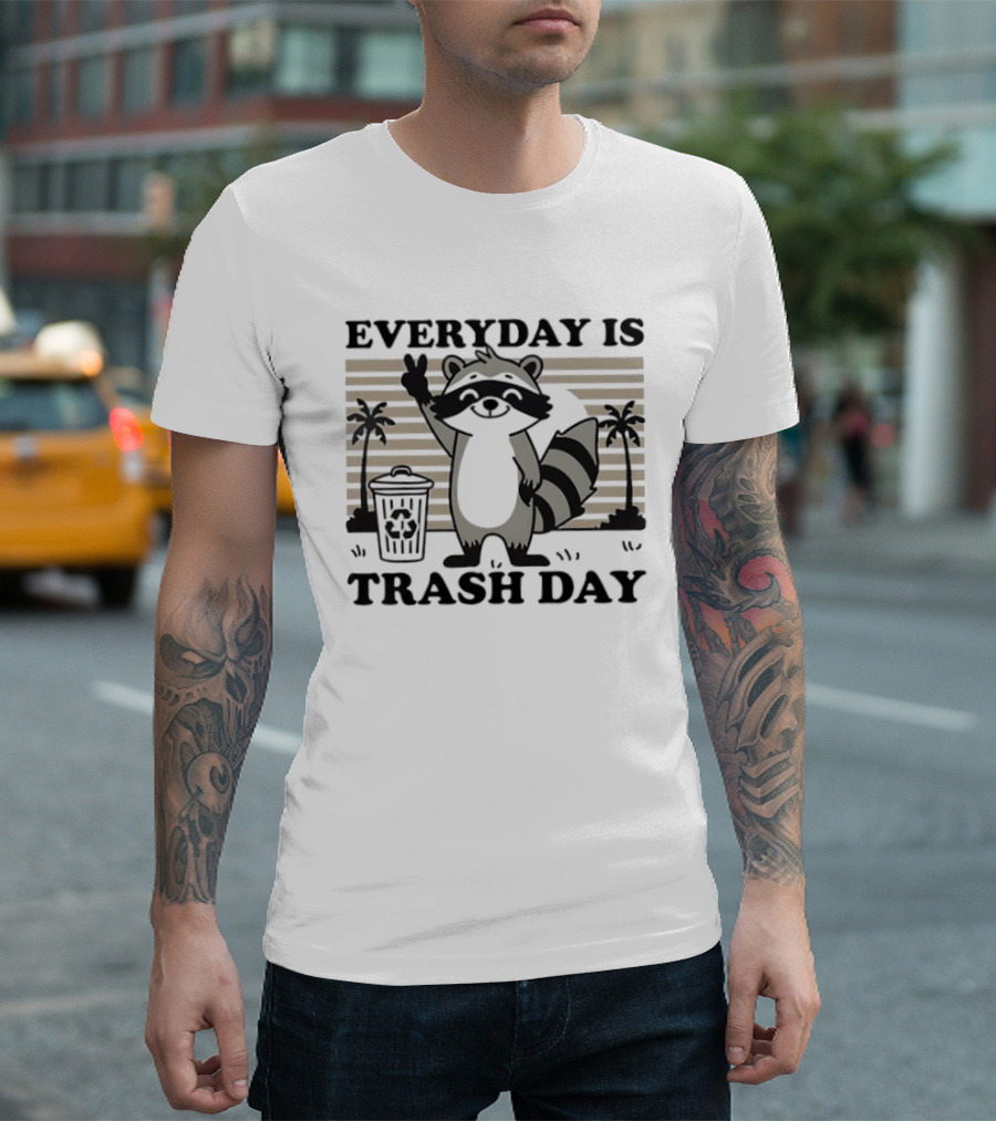 EVERYDAY IS TRASH DAY Raccoon Peace Sign With Palm Trees T-Shirt