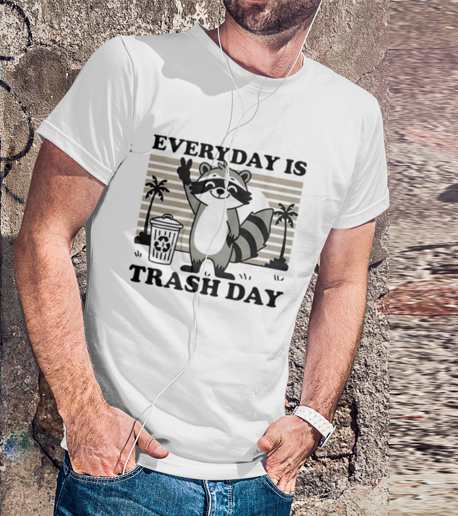 EVERYDAY IS TRASH DAY Raccoon Peace Sign With Palm Trees T-Shirt