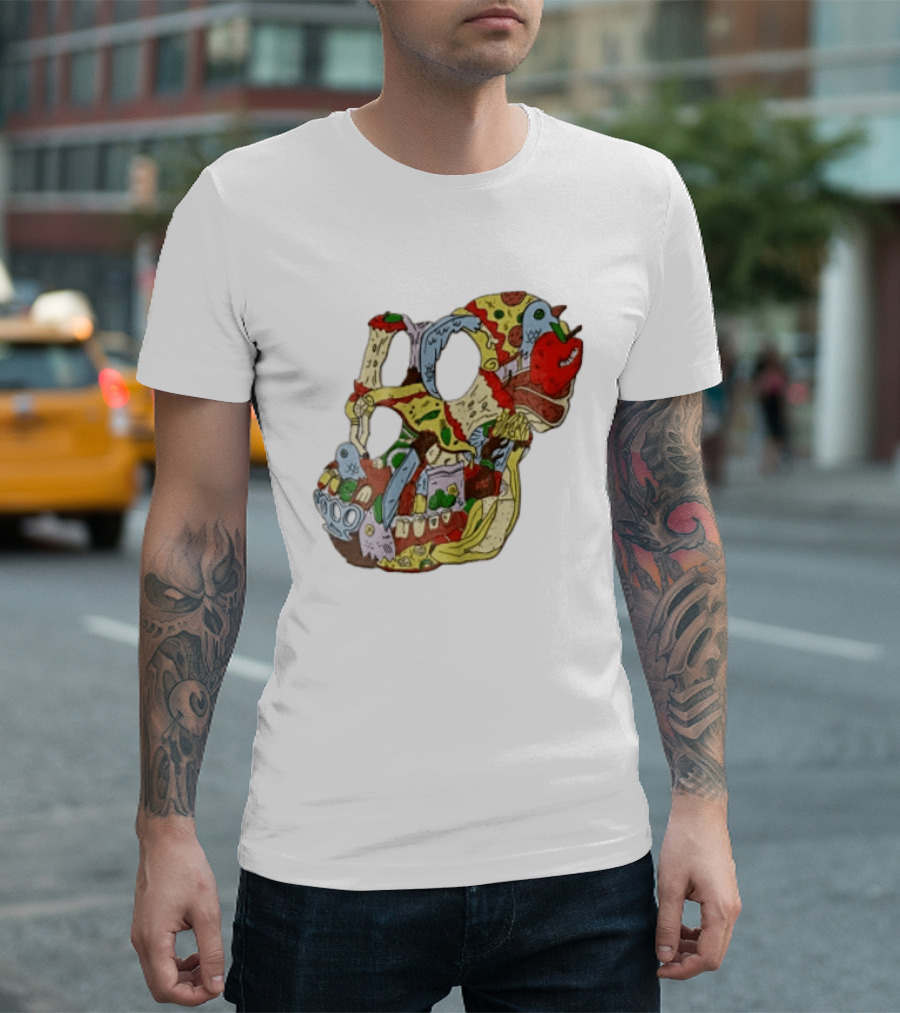 Skull Created From Pizza Burger And Fast Food T-Shirt