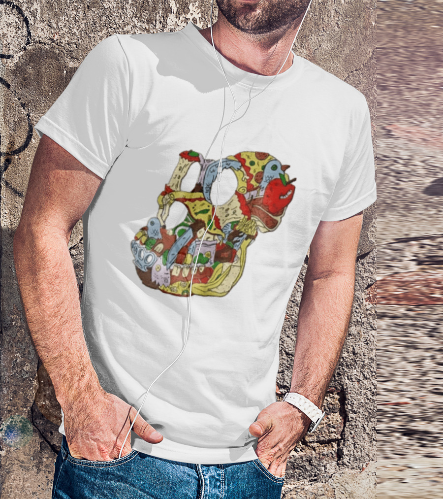 Skull Created From Pizza Burger And Fast Food T-Shirt