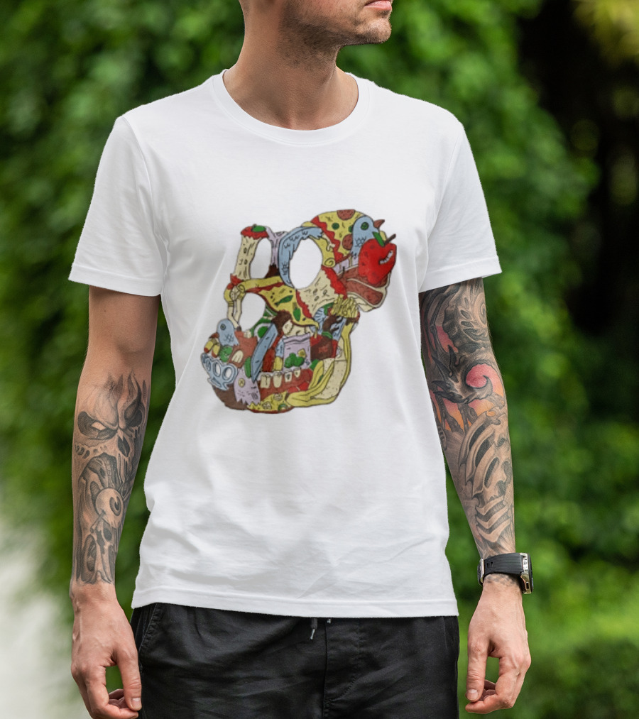Skull Created From Pizza Burger And Fast Food T-Shirt