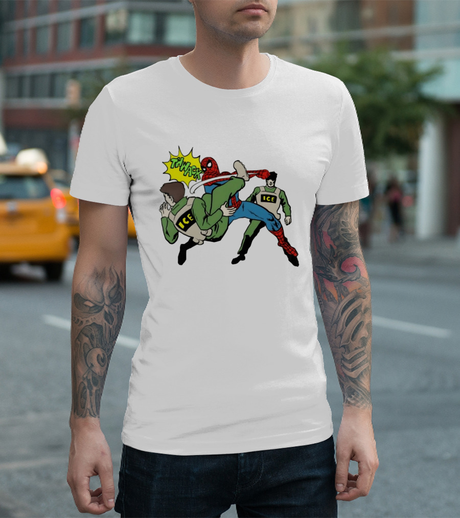 Spider Man Thwack ICE Agents Marvel Super Hero Action Scene T-Shirt