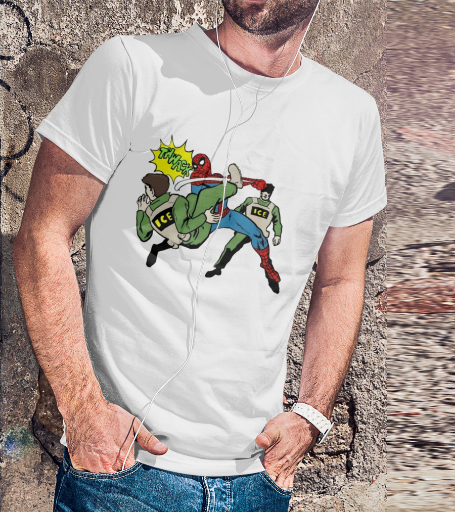 Spider Man Thwack ICE Agents Marvel Super Hero Action Scene T-Shirt