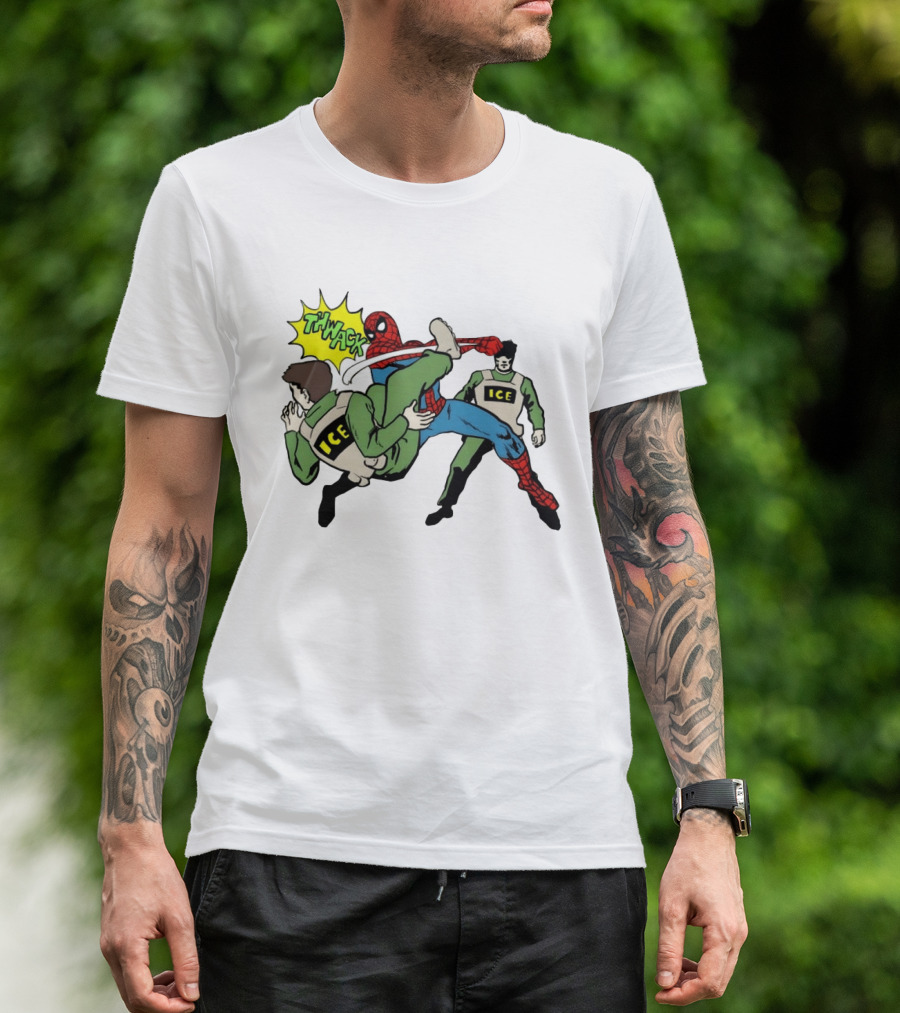 Spider Man Thwack ICE Agents Marvel Super Hero Action Scene T-Shirt
