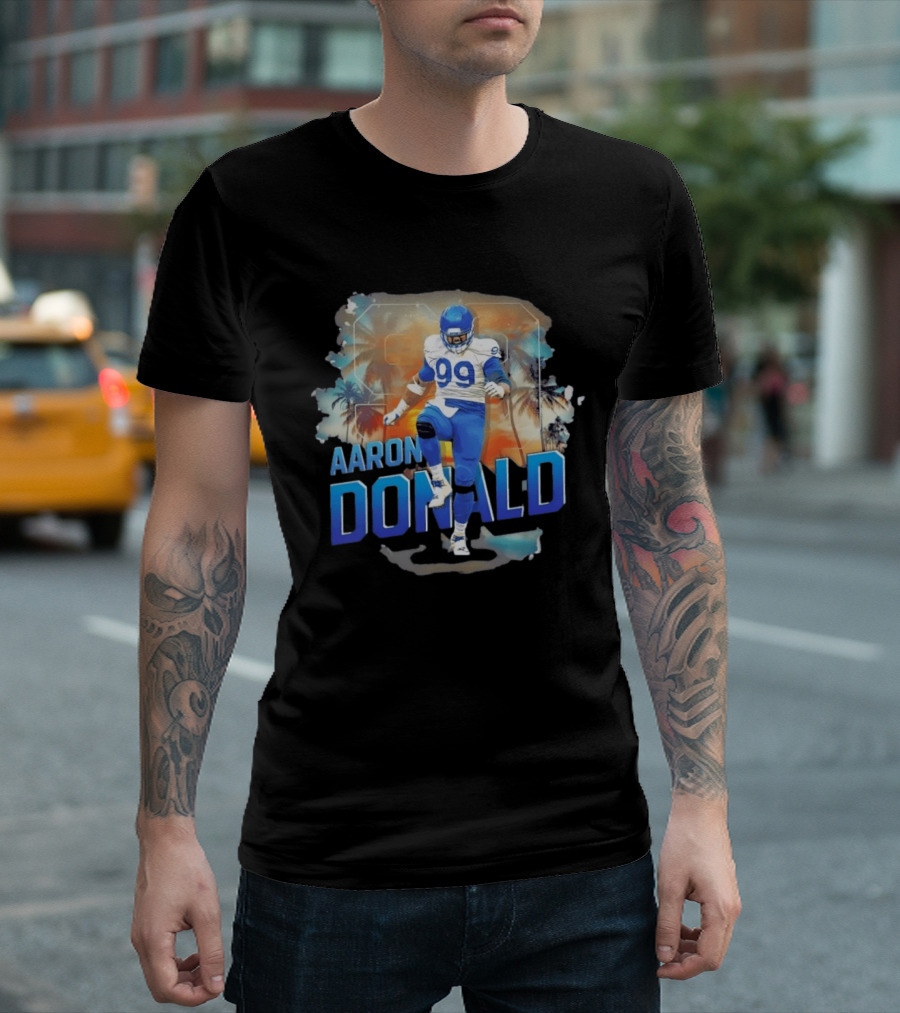Aaron Donald 99 Los Angeles Rams Sunset Cityscape T-Shirt