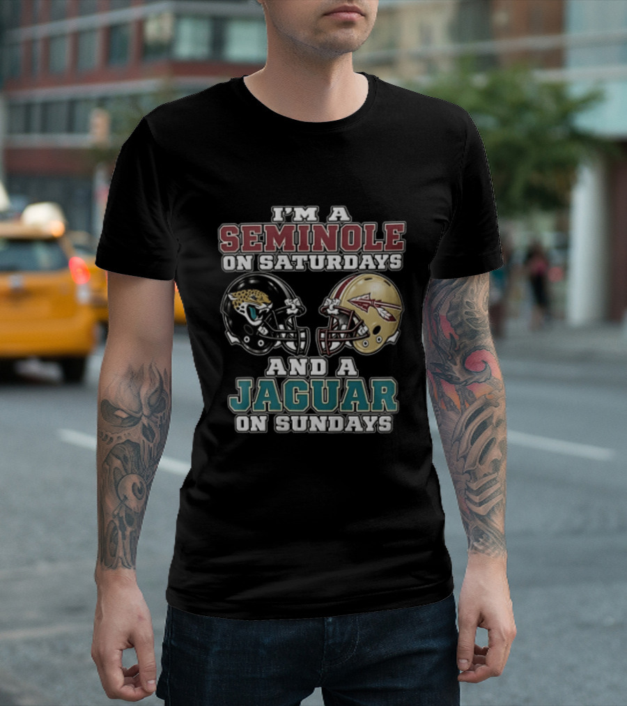 I'm A Seminole On Saturdays And A Jaguar On Sundays Football Fan Helmet T-Shirt