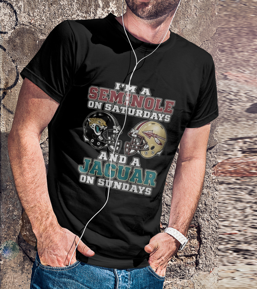 I'm A Seminole On Saturdays And A Jaguar On Sundays Football Fan Helmet T-Shirt