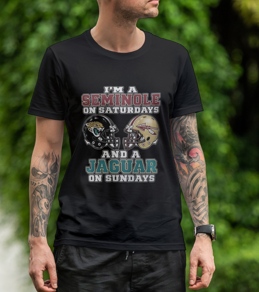 I'm A Seminole On Saturdays And A Jaguar On Sundays Football Fan Helmet T-Shirt
