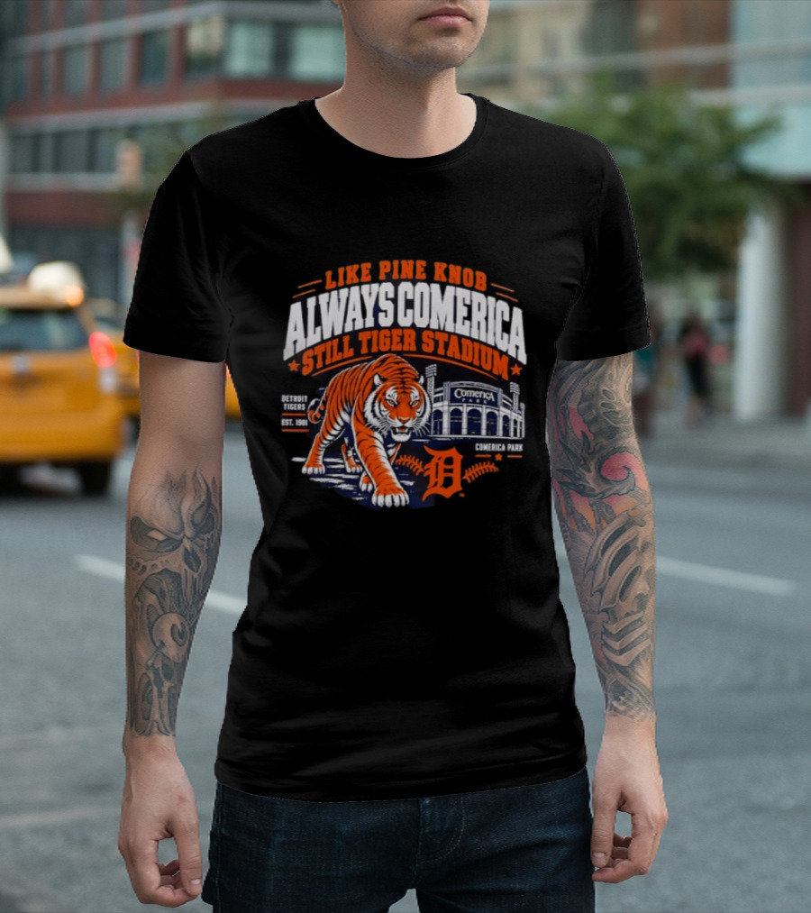Detroit Tigers 2026 Pine Knob Comerica Tiger Stadium Est 1901 Iconic Baseball Tiger T-Shirt