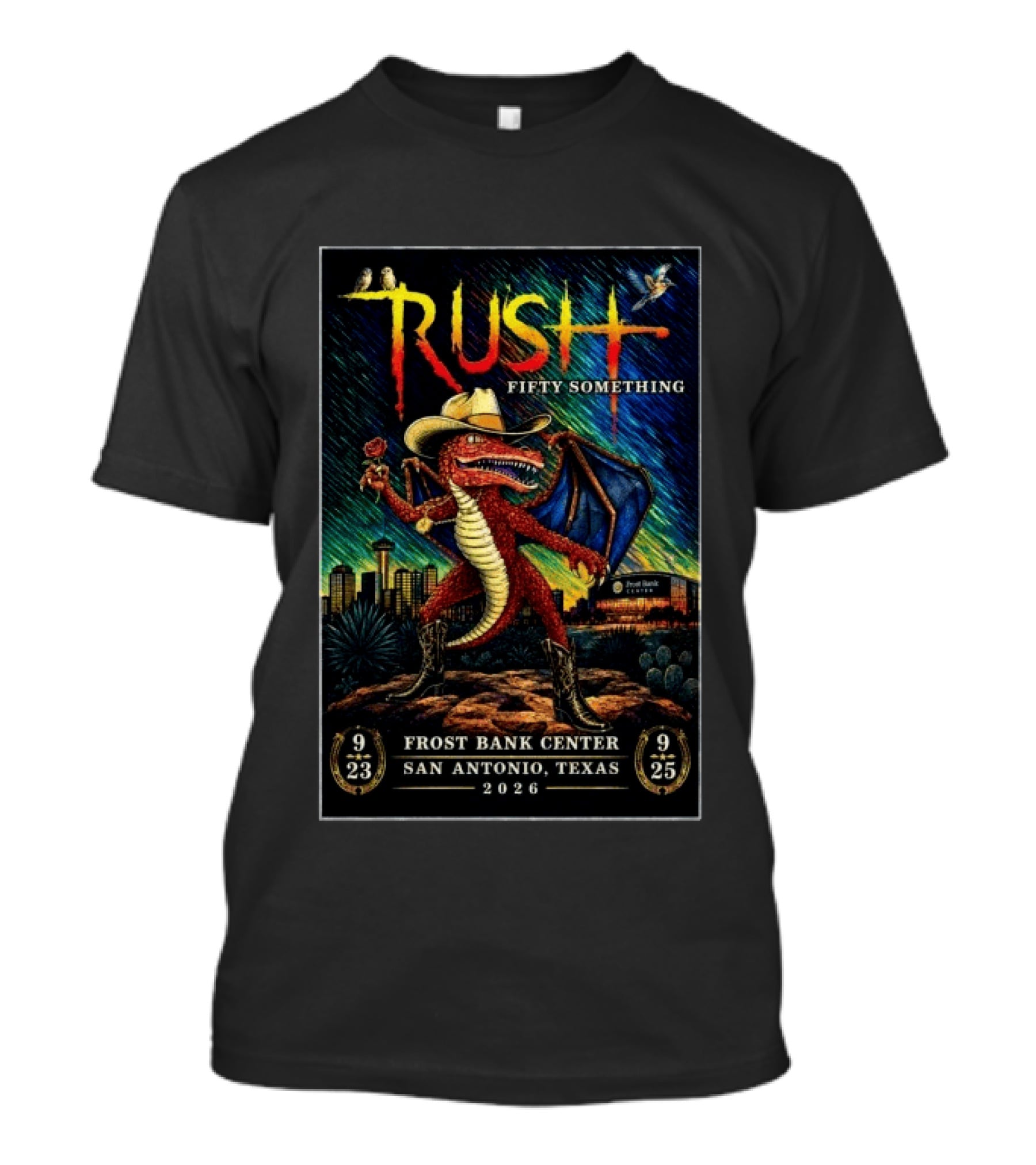Rush Fifty Something Tour 2026 San Antonio Frost Bank Center Dragon T-Shirt