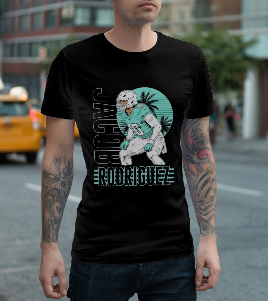 Jacob Rodriguez Miami Dolphins Palm Trees Football Player Tropical Scene T-Shirt